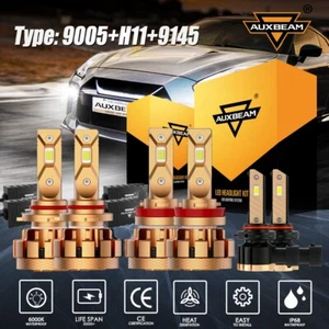 AUXBEAM 9005 H11 Canbus LED Headlight H10 9145 Fog Light Combo Kits Super White - Picture 1 of 12