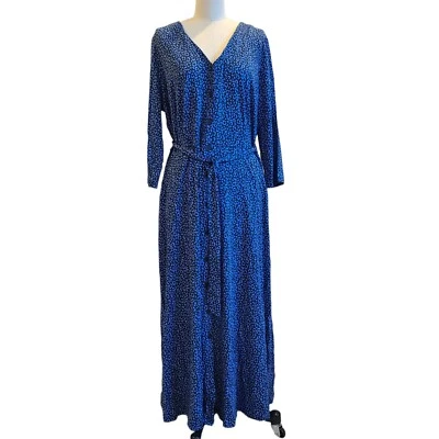 NEW Boden Womens Blue Knit Jersey Dress Midi Belted Button Front US 16 18L - Image 1 of 4