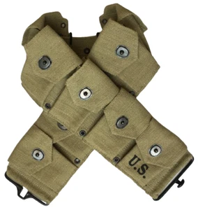 WWII U.S. Army M1923 M1 Garand Rifle Cartridge 10 Pocket Canvas Belt OD GREEN - Picture 1 of 11