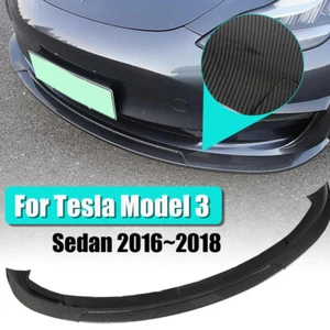 Carbon Look Front Bumper Lip Spoiler Splitters For Tesla Model 3 Sedan 17+ 3PCS - Picture 1 of 12