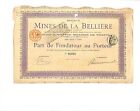 49 MINES DE LA BELLIERE SCRIPOPHILIE CERTIFICAT ACTION 1905