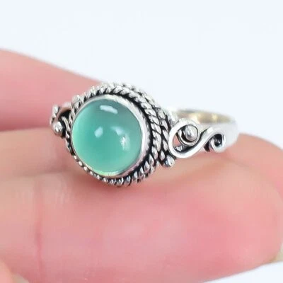 Anello Fatte A Mano In Argento Con Pietra Preziosa In Giada Verde Etnico RSU50 - Immagine 1 di 4