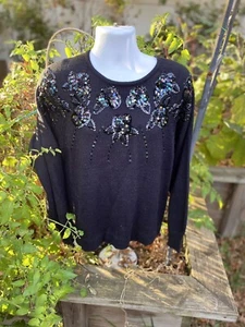 VINTAGE Black SEQUIN SWEATER 1980's Angora Blend 42 Inch Bust - Picture 1 of 6