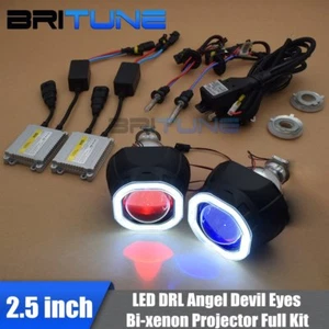 Faro HID Proyector Bi-xenón Lente Cuadrada COB Ángel Diablo Ojos Negro LED DRL - Imagen 1 de 15