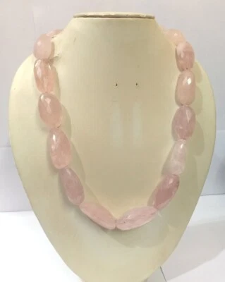Natural Rose Quartz Smooth Oval Shape Gemstone Beaded Self -Love Necklaces 24'' - Image 1 of 4