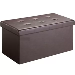 Pouf Contenitore Doppio in ecopelle Marrone Cassapanca 76x34x34h cm - Foto 1 di 5