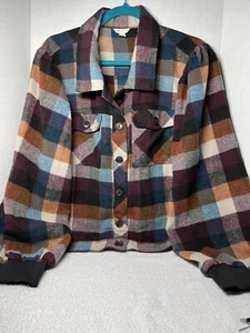 Cato Plus Sz 22/24 Blue/Brown/Wine Plaid Flannel Jacket W/Pockets & Lg Buttons - Picture 1 of 7