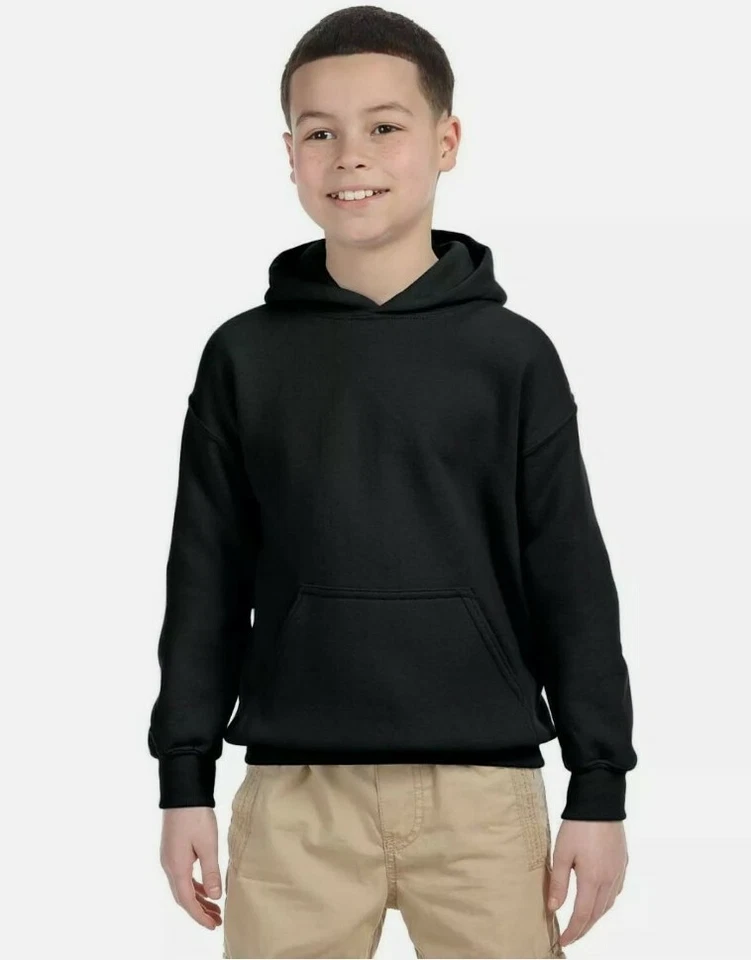Gildan Heavy Blend Hooded Sweatshirt Pullover Youth Black Kids Youth Size LARGE - Image 1 of 4