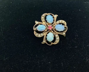 antique,14k gold ,opal. Pansy flower pin - Picture 1 of 5