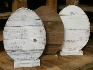 3 Ostereier Ei Eier gebeizt o. shabby ca. 34 x 25 Handarbeit aus Palettenholz - Bild 1 von 5