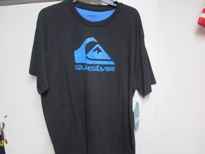 QUIKSILVER MENS CLASSIC T SHIRT (LARGE) (BLUE LOGO) NWT BLACK SOFT & COMFY FIT - Picture 1 of 5