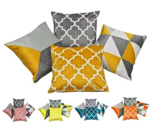 Collection of 4 Grey Geometric Design 18" Cushion Covers ® Red Rainbow - Picture 1 of 22