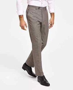 Bar III Mens 32x32 Slim-Fit Check Suit Burgundy Black Dress Pants - Picture 1 of 11