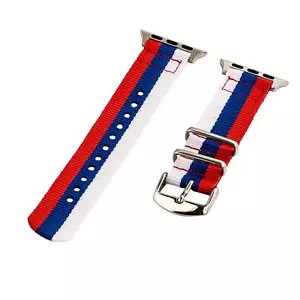 White/Blue/Red - 2 Piece Classic SS Nylon Watch Band for 38mm Apple Watch - Picture 1 of 1