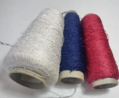 YARN COUNTRY /  PHOENIX DYE WORKS RAYON YARN LOT OF 3. white/navy/red I Combine - Image 1 of 4
