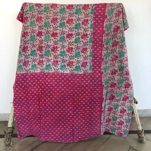 Single Quilt Bed Runner Kantha Vintage Bedspread Cotton Hippie Boho Blanket - Picture 1 of 4