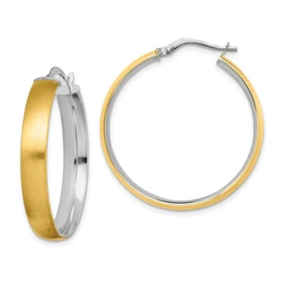 Italian 14k Two Tone Gold Medium 5mm x 31mm Satin & Polish Hinged Hoop Earrings - Image 1 of 2