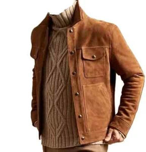 New Men's Suede Handmade Lambskin Leather Brown Shirt Stylish Casual Soft Wear - Picture 1 of 6