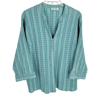 Cato 3/4 Sleeve V Neck Pin Button Up Blouse 26/28 Stretch Krinkle beachy boho - Image 1 of 4