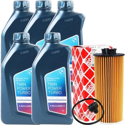 FEBI BILSTEIN + OE BMW FEBI ÖLFILTER + 5L ORIGINAL 5W-30 MOTORÖL passend für BMW LONGLIFE-04 5W30 ÖL