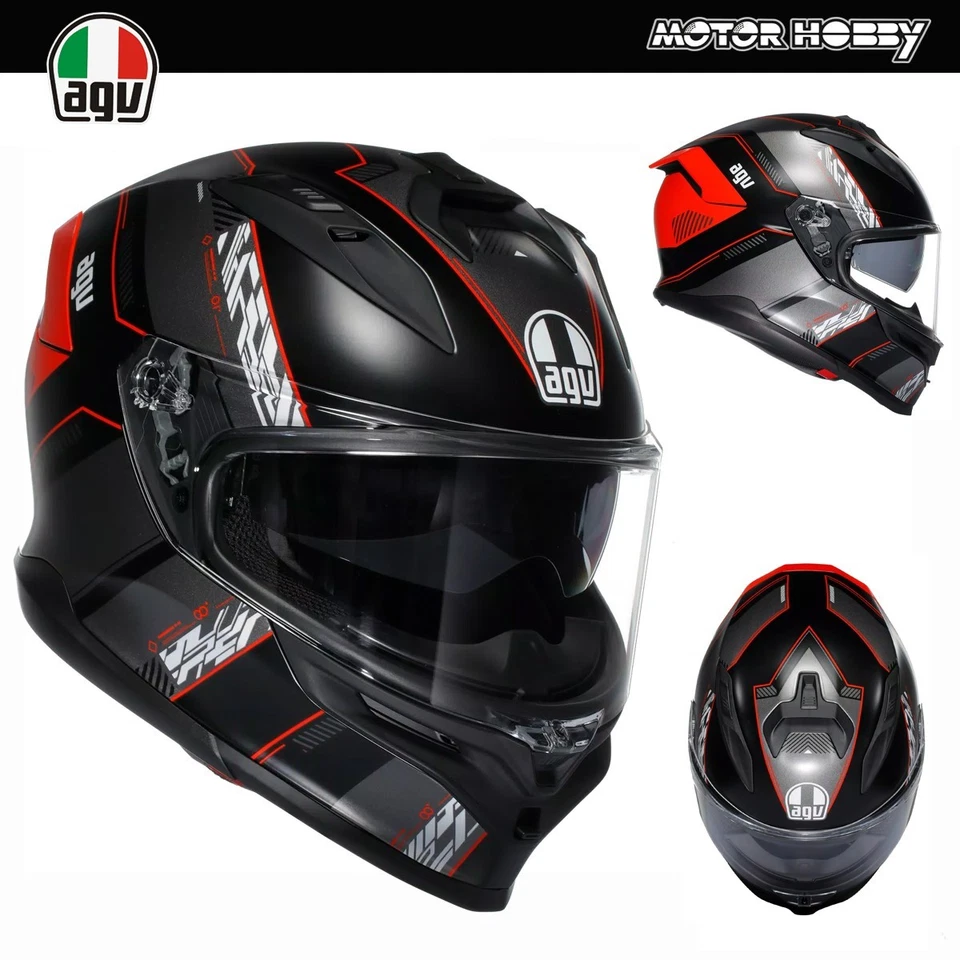 CASCO INTEGRALE IN FIBRA AGV k7 KYBER NERO ROSSO OPACO ECE 22.06 - Immagine 1 di 1