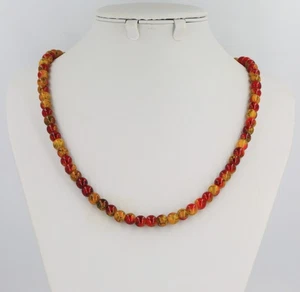 Red yellow black mottled 8mm glass bead simple style necklace - Picture 1 of 3