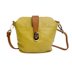 Valentina gelb echt genarbtes Leder Crossbody oder Schultertasche Bucket Bag Handtasche - Bild 1 von 15