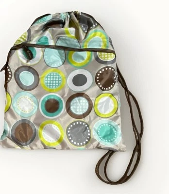 Thirty One Cinch  Backpack in Minty Chip Circles Polka Dot Blue - Image 1 of 4