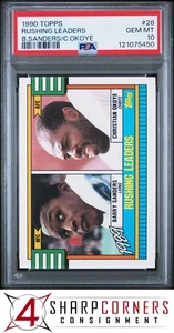 1990 TOPPS #28 BARRY SANDERS-CHRISTIAN OKOYE PSA 10 - Picture 1 of 3