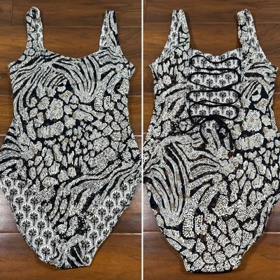 Traje de baño reversible de una pieza Tommy Bahama para mujer talla 14 Playa Brava con encaje trasero Foto 1 de 4