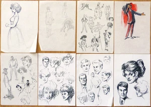 8 dessins de George MARTIN (1929-2011) pages de croquis BD Angleterre Diana - Picture 1 of 6
