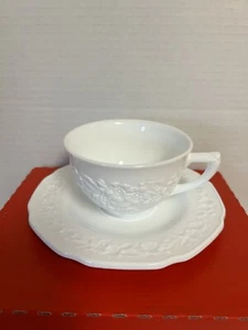 Indiana Milk Glass Orange Blossom Flat Tea Cup & Saucer 2-1/4” SET OF TWO - Picture 1 of 8