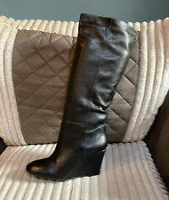 Aldo Womens Ladies Black Leather Wedge Heel Knee High Boots Size UK 7 Used