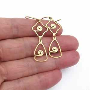Long dangle earrings 18K GOLD spirals - Handmade Fine Jewelry Real Gold - Picture 1 of 7