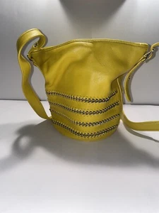 * Crossbody Shoulder Bag Purse Handbag Coach Leather Yellow Mini Duffle Chain - Picture 1 of 7
