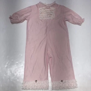 Vintage rosa Baby Mädchen Strampler Einteiler Langarm Hose Spitzenbesatz Pemay * - Bild 1 von 9