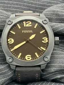 Fossil Russell Quartz Watch JR1339 SS Brown Dial Leather Band Men's New Battery - Picture 1 of 6