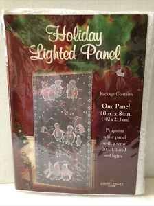 Lighted Lace Curtain Panel “penguins” Wall Window Holiday Home Decor Red Lights - Picture 1 of 6