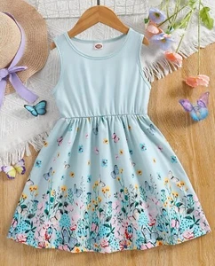 Vibrant Butterflies Flowers Printed For Cute Princes Cute Dress Size Age 4/5 - Picture 1 of 4