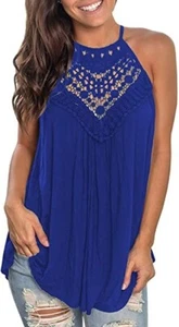 Sweetnight Womens Summer Sleeveless Shirt Lace Flowy Tank Top Cute Halter Top -S - Picture 1 of 6