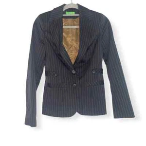 blazer women UK 10 Vintage Black Classic Suit Top Tailored Jacket striped - Picture 1 of 7