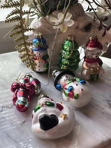 New set of 6 Christmas Ornament, Blown Glass santa Snowman Christmas tree, - Picture 1 of 7