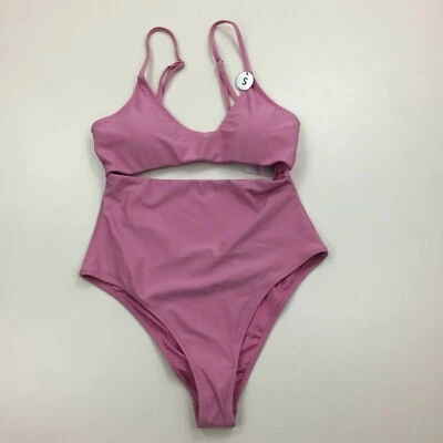 全新带标签 FOREVER 21 女式小号粉色镂空 Midriff 高帮泳装 — 第 1/4 张图片