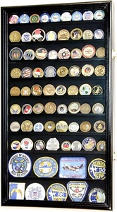 90 Desafío Estuche de Exhibición de Monedas Ajustable Negro Militar Gabinete Madera Sombra Caja - Imagen 1 de 15