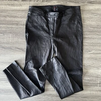 Pantalones de cuero de cordero Escada para mujer negros talla mediana ARRUGAS Foto 1 de 4