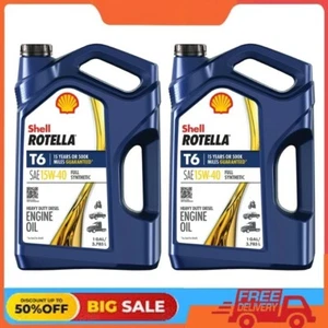 2 PACKS Shell Rotella T6 Full Synthetic 15W-40 Diesel Engine Oil, 1 Gallon - Picture 1 of 10