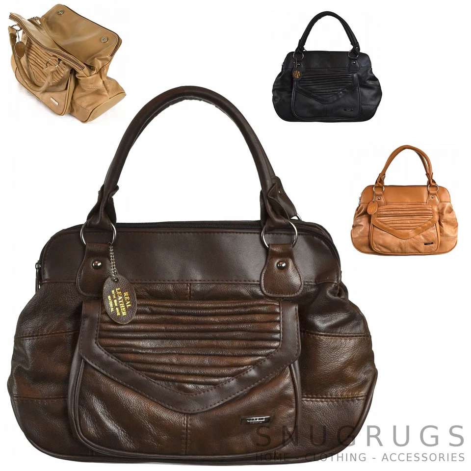 GENUINE LEATHER LORENZ LARGE HANDBAG TOTE BAG BLACK/BROWN/TAN/FAWN - Image 1 of 1