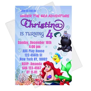Ariel Princess Birthday Party 20 Sets Invitation Card + Envelope c-43 - Picture 1 of 2