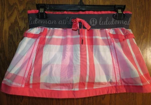 Lululemon 4 Run Roll Down Skirt Passion Dune Foxy Plaid Pink Coral EUC! Rare! - Picture 1 of 24