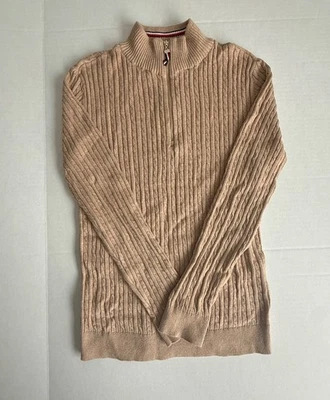 Suéter Tommy Hilfigier Para Mujer Tostado Informal Algodón Cuarto Cremallera Tejido con Cable Talla XS Foto 1 de 4